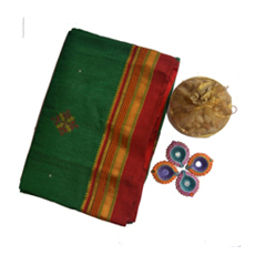 Green and red Irkal saree with kasuti 1