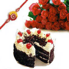 send roses bunch and blackforest cake with rakhi to belgaum