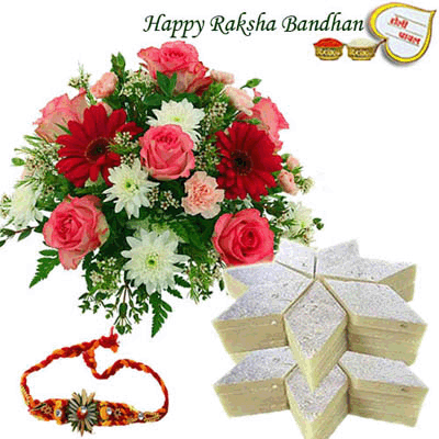 send rakhi with mix flowers and sweets to belgaum