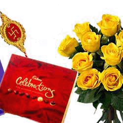 send yellow roses celebrations with rakhi to belgaum