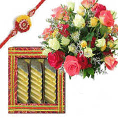 send mixed flowers and kaju katli with rakhi to belgaum